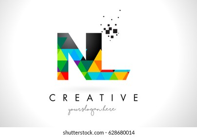 NL N L Letter Logo with Colorful Vivid Triangles Texture Design Vector Illustration.