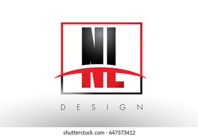 NL N L Logo Letters with Red and Black Colors and Swoosh. Creative Letter Design Vector.