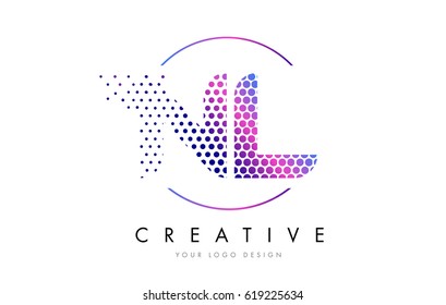 NL N L Pink Magenta Dotted Bubble Letter Logo Design. Dots Lettering Vector Illustration