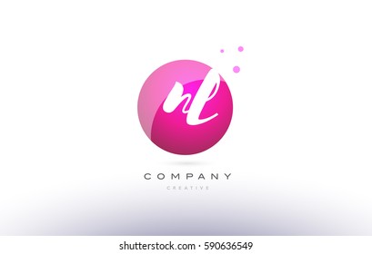 nl n l  sphere pink 3d alphabet company letter combination logo hand writting written design vector icon template 