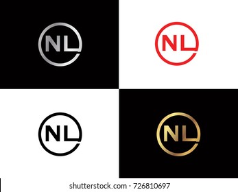 NL text gold black silver modern creative alphabet letter logo design vector icon
