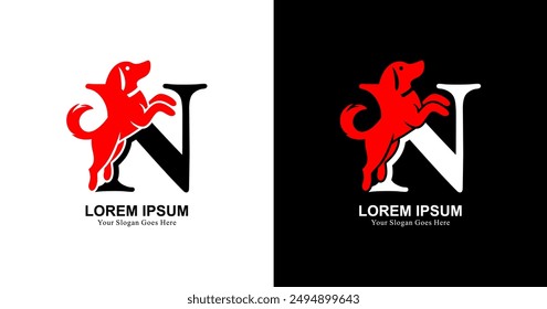 N-letter logo design combined with standing dog