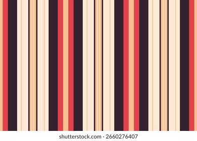 Aproxime o vetor de textura vertical, as linhas têxteis sem costura do méxico. Tecido de fundo padrão de faixa periódica em laranja e paleta de cores brancas antigas.