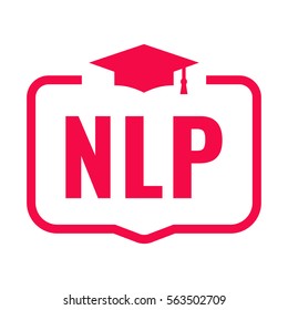 NLP. Badge with graduation hat icon. Flat vector illustration on white background