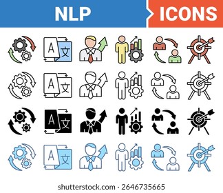 NLP concept for Neuro-linguistic programming icon set with multiple style collection.