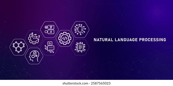 NLP natural language processing header gradient computer smart machine learning linguistic programming AI artificial intelligence data development technology computing algorithm analysis process icon