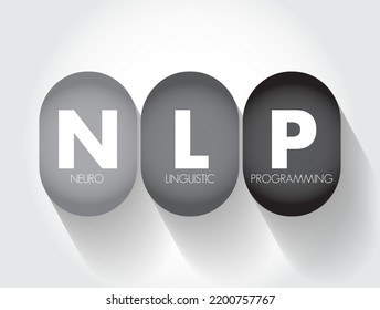 NLP Neuro-linguistic programming - psychological approach that involves analyzing strategies and applying them to reach a personal goal, acronym text concept background