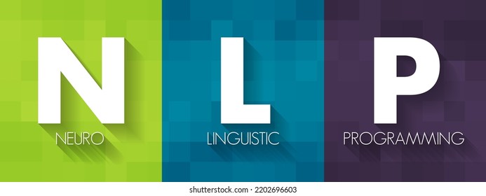 NLP Neuro-Linguistic Programming - psychological approach that involves analyzing strategies and applying them to reach a personal goal, acronym text concept background