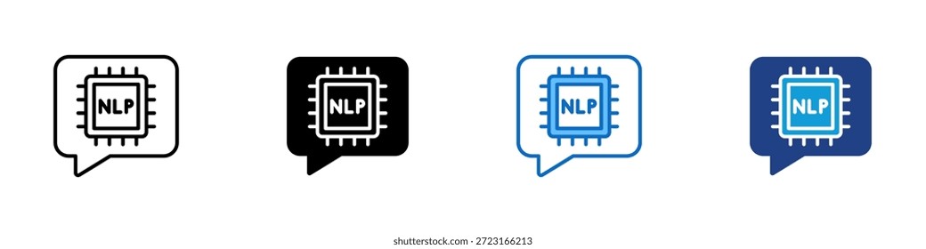 Sistema NLP Vector de diseño de íconos de estilo múltiple: interfaz de procesamiento de lenguaje natural que representa el análisis de texto y los sistemas de IA basados en el lenguaje