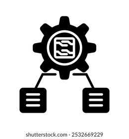 NLP thin line icon with Speech Bubbles and Circuits with Gear. Vector Illustration symbol for AI, artificial intelligence, machine learning, llms and Intelligent