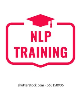 NLP training. Badge with graduation hat icon. Flat vector illustration on white background