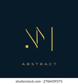 Diseño de logotipo dorado Abstractas de NM. Abstractas composición de símbolos de oro sobre un fondo azul marino oscuro