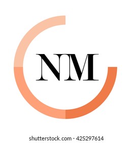 NM business logo icon design template elements. Orange color vectors. Design identity in circle. Alphabet letter