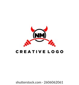 NM initial monogram for fitnes or gym logo with devil style design
