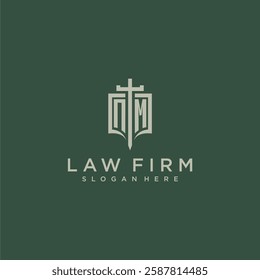 NM initial monogram for law firm with sword and shield logo image