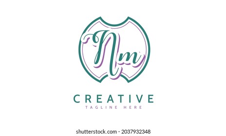 NM Initials, handwriting logo vector