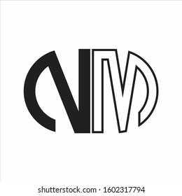 NM Letter logo monogram with oval shape negative space design template white background