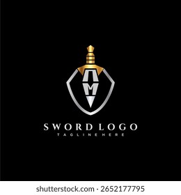 Monograma de luxo da letra NM para imagem de estilo escudo e espada