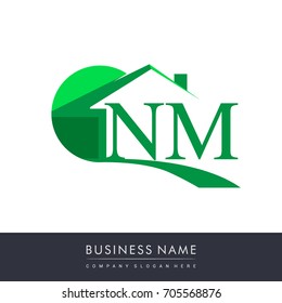 NM letter roof shape logo green, initial logo AB with house icon, business logo and property developer.