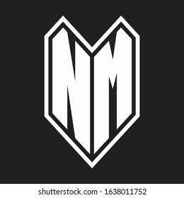 NM Logo monogram with emblem line style isolated on black background