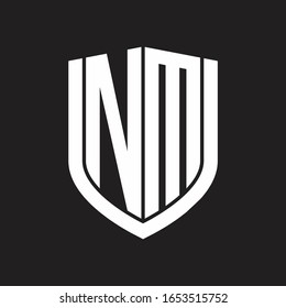 NM Logo monogram with emblem shield design isolated on black background