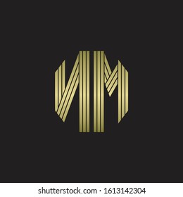 NM Logo monogram outline style linked isolated with gold colors