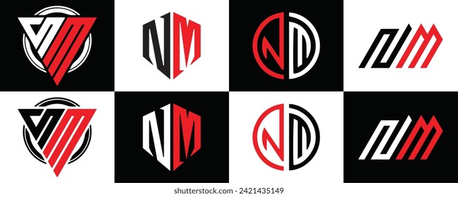NM logo. N M design. White NM letter. NM, N M letter logo design. Initial letter NM linked circle uppercase monogram logo.