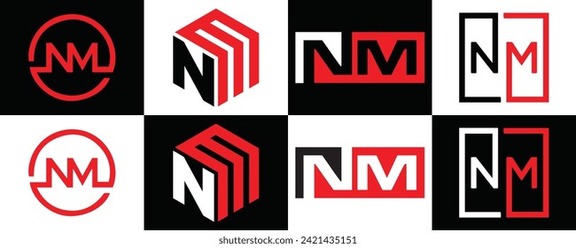 NM logo. N M design. White NM letter. NM, N M letter logo design. Initial letter NM linked circle uppercase monogram logo.