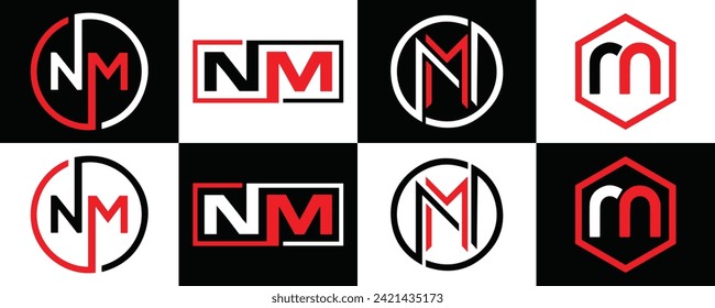 NM logo. N M design. White NM letter. NM, N M letter logo design. Initial letter NM linked circle uppercase monogram logo.