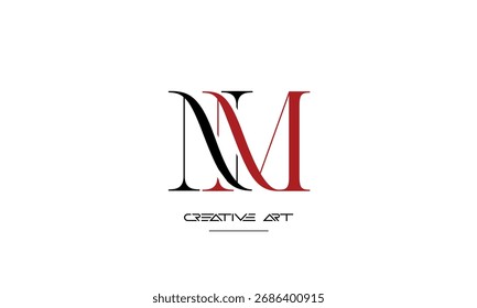 Monograma del logotipo de las letras abstractas de NM, MN, N, M