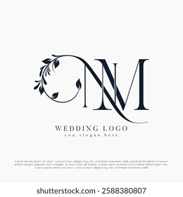 NM, MN Wedding Initials Design. Floral Monogram