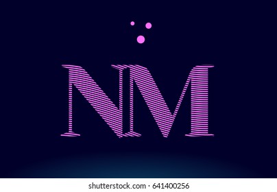 nm n m alphabet letter logo pink line stripes magenta purple blue font creative text dots company vector icon design template