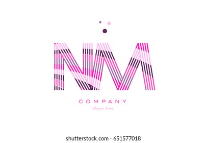 nm n m alphabet letter logo pink purple line font creative text dots company vector icon design template