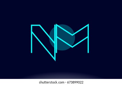 nm n m blue line circle letter logo alphabet creative company vector icon design template