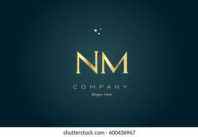 nm n m  gold golden luxury product metal metallic alphabet company letter logo design vector icon template green background