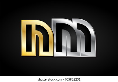NM N M gold golden silver alphabet letter metal metallic grey black white background combination join joined together logo vector creative company identity icon design template modern