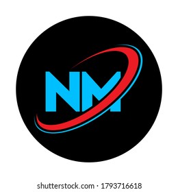 NM N M letter logo design. Initial letter NM linked circle uppercase monogram logo red and blue. NM logo, N M design. nm, n m