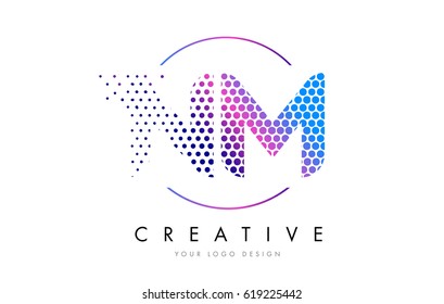 NM N M Pink Magenta Dotted Bubble Letter Logo Design. Dots Lettering Vector Illustration