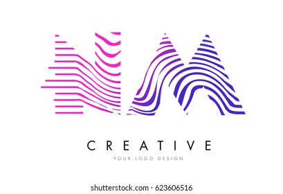 NM N M Zebra Letter Logo Design with Black and White Stripes Vector