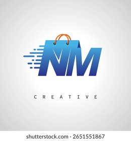 NM Shopping Monogram – Fast Delivery E-commerce Logo with Bag Icon and Digital Branding for Online Store, Retail and Logistic Identity
