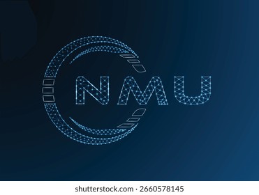 Projeto de vetor de logotipo de letra baixa NMU. Design de logotipo NMU poli inferior. Logotipo poli baixo.