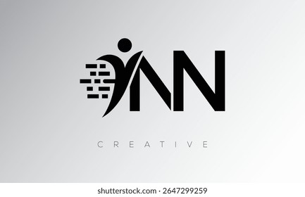 NN Creative Digital Monogram Logo – Futuristic Letter mark Design Featuring Human Shape, Pixel Motion and Minimal Tech Style for Innovative Branding Identity