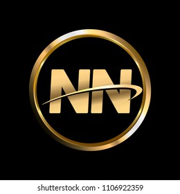 NN initial circle company logo gold black background