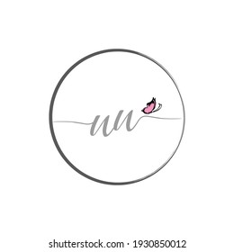 NN diseño inicial de logotipo de escritura a mano con mariposa