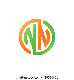NN initial letters looping linked circle logo orange green