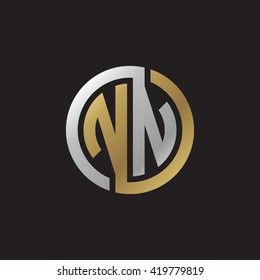 NN initial letters looping linked circle elegant logo golden silver black background