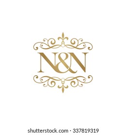 N&N Initial logo. Ornament ampersand monogram golden logo