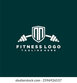 NN initial monogram for fitnes or gym logo with creative shield and barbell design