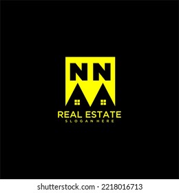 NN initial monogram logo real estate in square style design