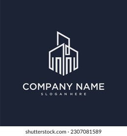 Logotipo de monograma inicial para inmuebles con estilo de construcción